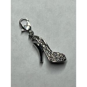 Stiletto High Heel Pump Shoe Charm Bracelet. Necklace.Faux Diamond Silver tone